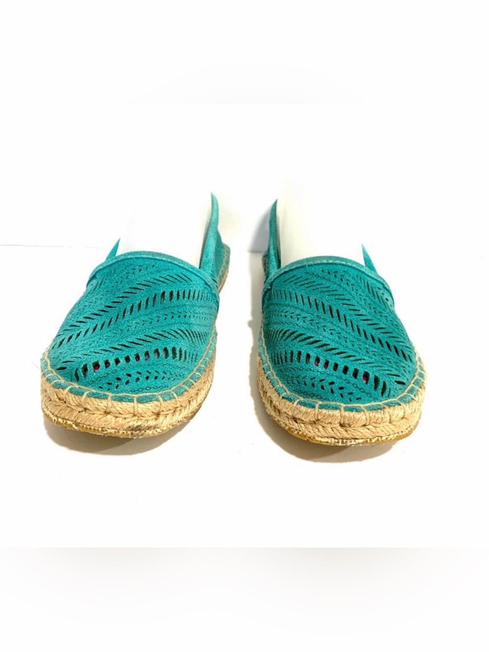 Coach Justeen Turquoise Blue Perforated Suede Whipstitched Espadrille Flats Sz 5 - Picture 7 of 15
